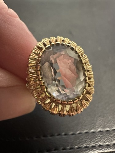 Vintage Large Natural Swiss Blue Topaz Ring 18K Yellow Gold Size 6 - Picture 5 of 10