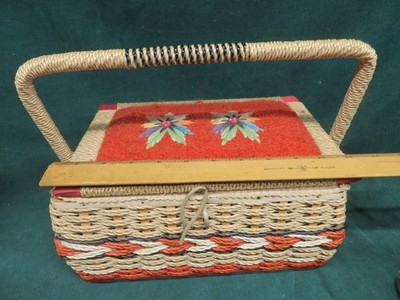 Large vintage Woven Sewing Basket Retro Sewing Basket