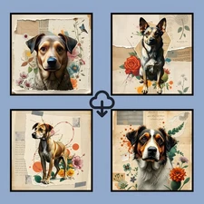 Set 4 Realistic Digital Wall Art Print Dog Home Decor Printable Instant #110