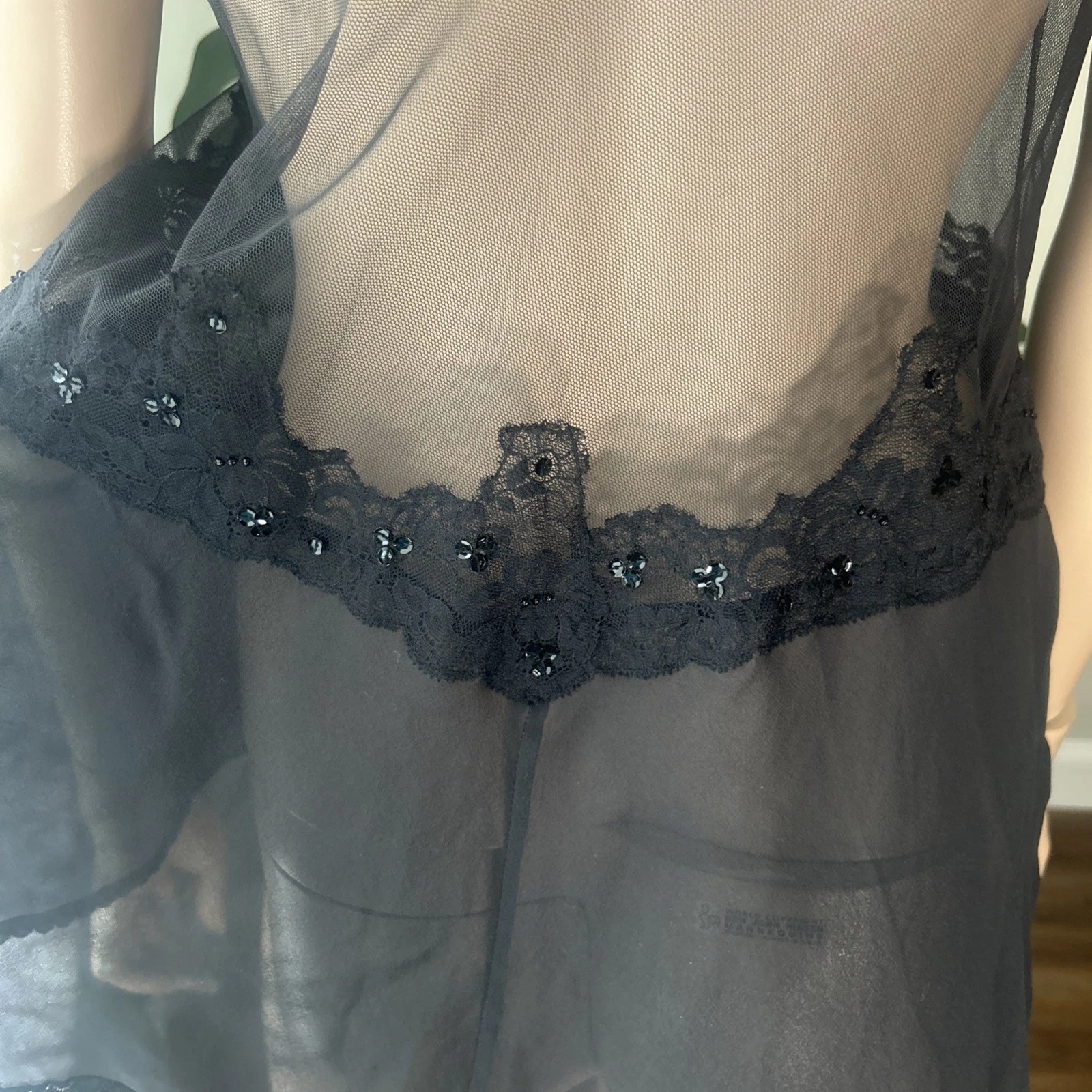 UNDERCOVER Victoria’s Secret Babydoll Vestito Slip Camicia da Notte Trasparente Setoso Nero Tg S