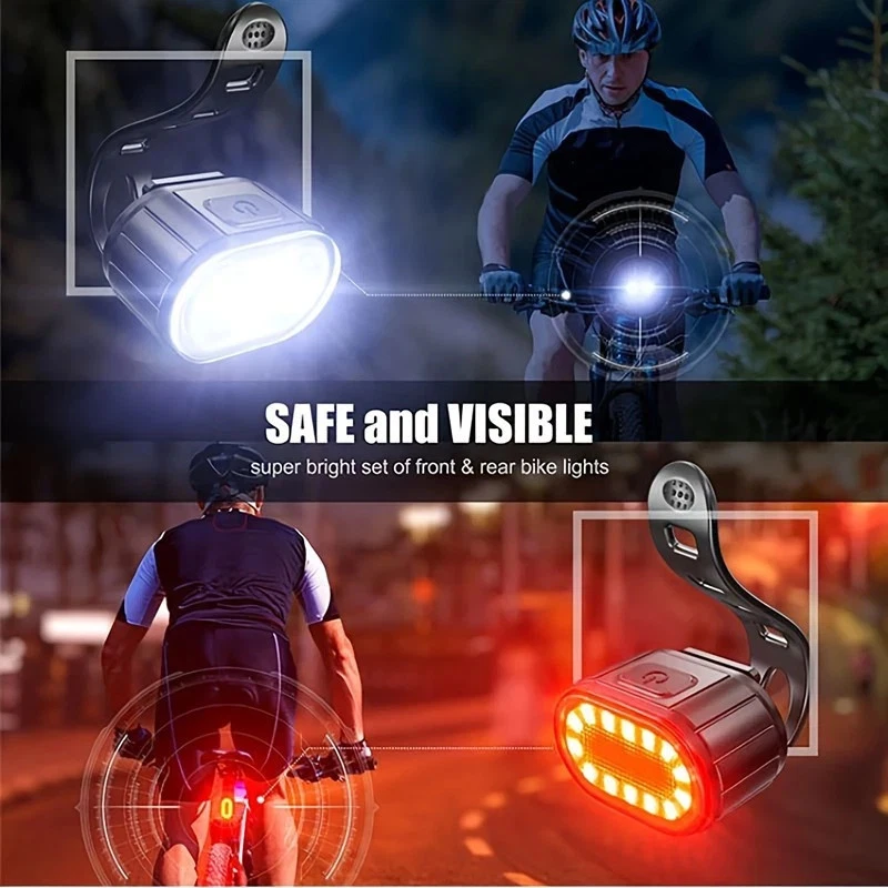 2x Mountain Bike Lights USB Rechargeable Bicycle LED Torch Front Rear + Lamp Set - Image 3 of 4
