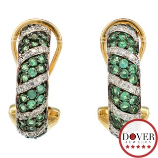 Estate Diamond Tsavorite 14K Yellow Gold Half Hoop Earrings 4.8 Grams NR