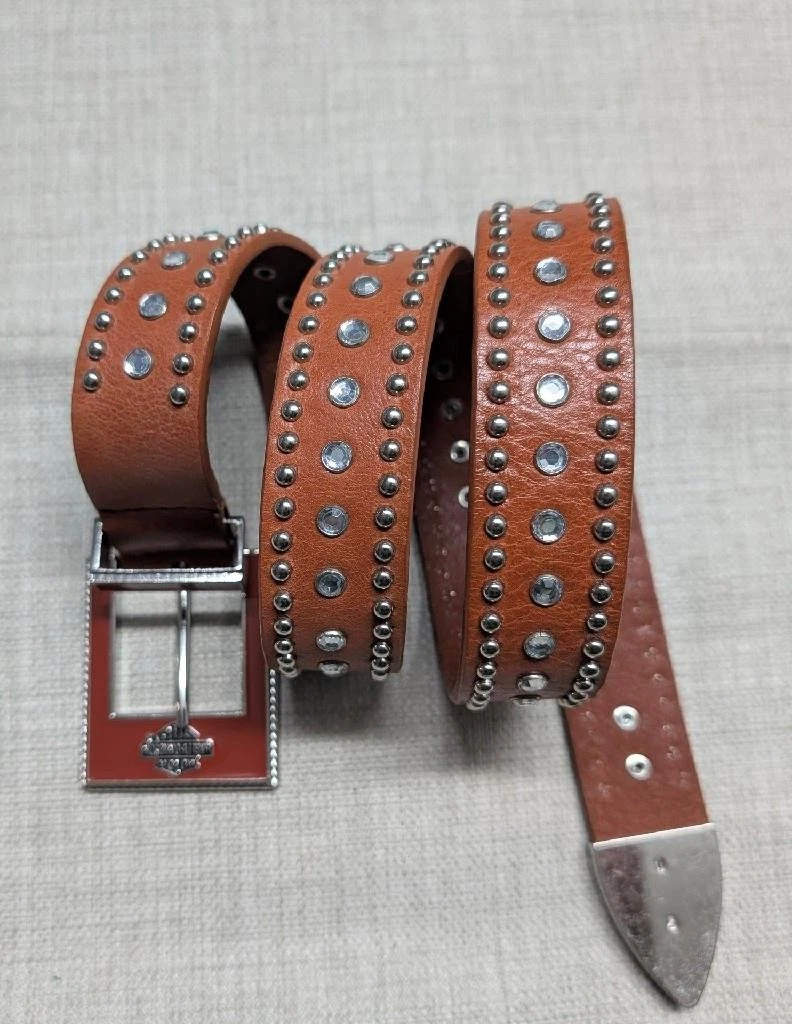 ビンテージHarley-Davidsonベルト Harley-Davidson Men's Triple Row Studded Genuine Leather Antique