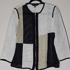 Ming Wang Womens S Knit Jacket Colorblock Zip Front Career Blazer See Through