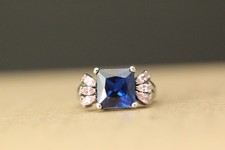 Square Blue Pink CZ Sterling Silver 925 Ring Size 6.25, 4 grams RIN9547