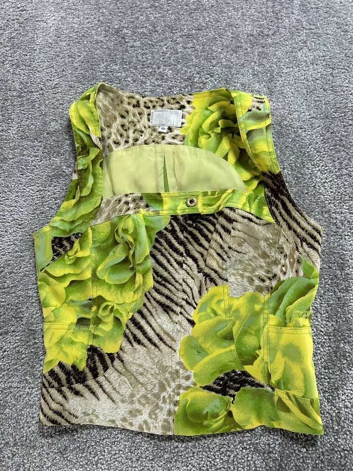 Camiseta sin mangas vintage Alberto Makali para mujer multicolor estampado floral de leopardo elástica Foto 2 de 4