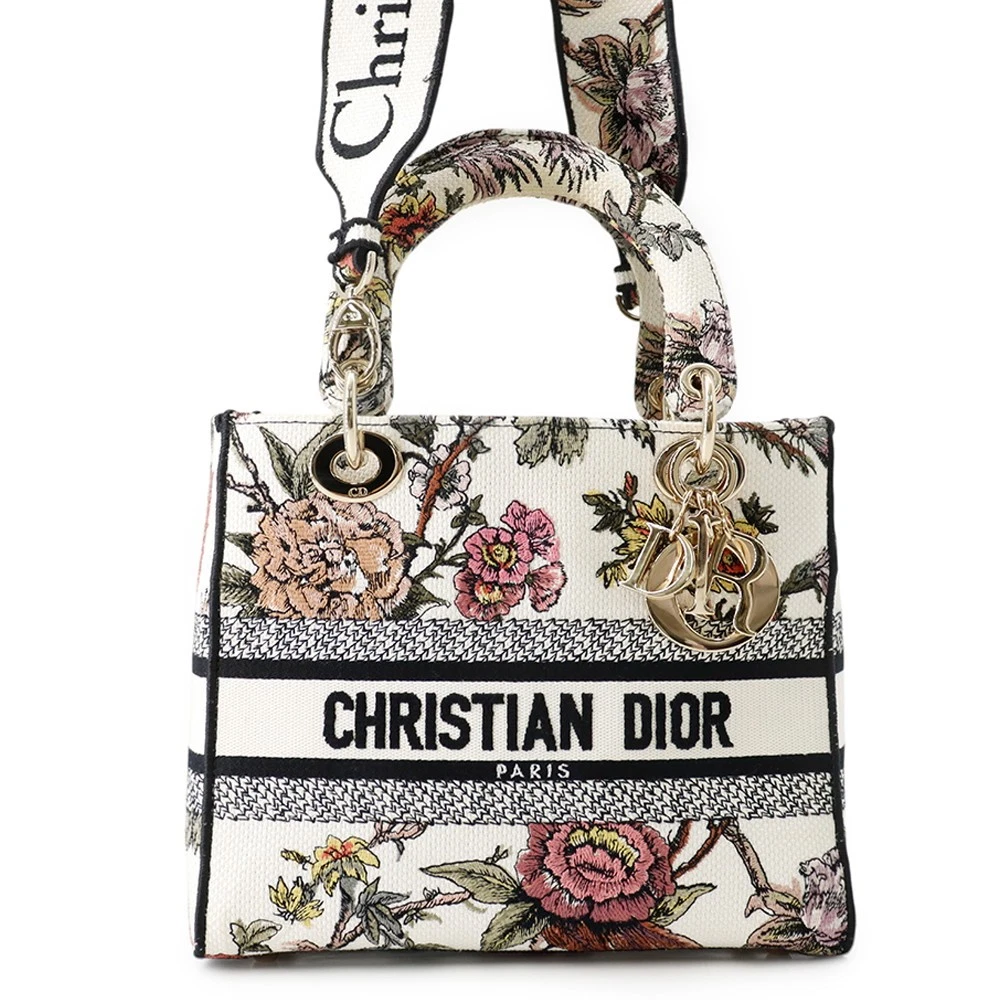 Dior — Dior Lady D-Lite 2WAY Bag Size Medium Canvas White/Multicolor