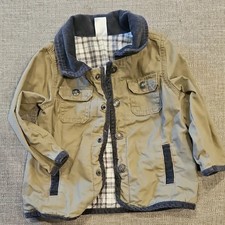 Carter's Toddler Boy Flannel Lined Barn Jacket Size 18 Months Tan and Brown