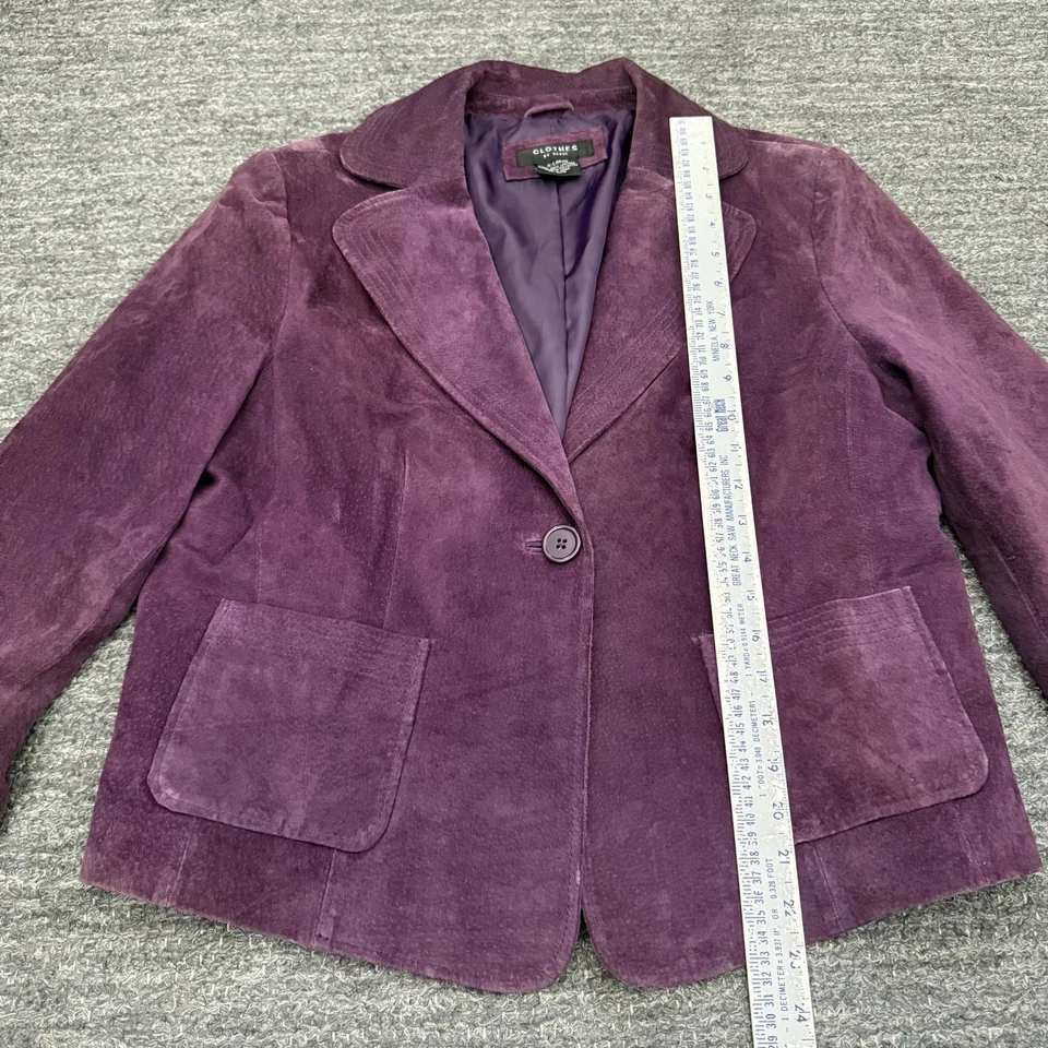 Vintage Leather Blazer Women XL Purple Suede Jacket Retro Y2K Clothes By Revue - Image 4 of 4