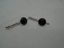 Swank Shirt Studs Set of 2 Square Black Vintage Tuxedo Buttons 1" long