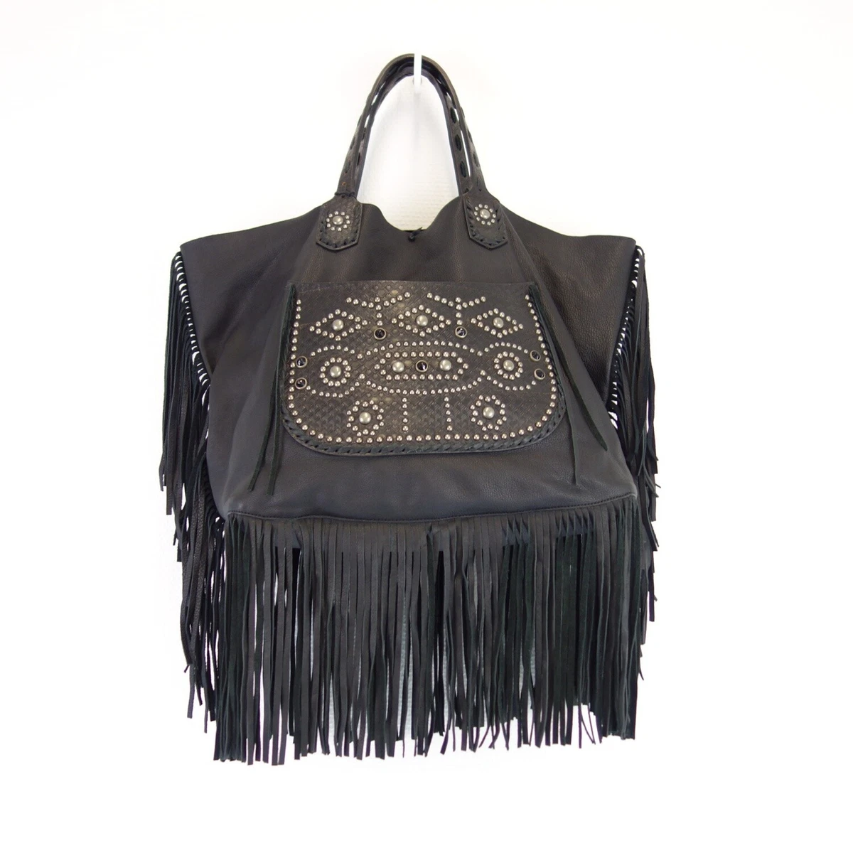 Dsquared2 Leather Bag Shoulder Bag Leather Fringes XXL Large Black New
