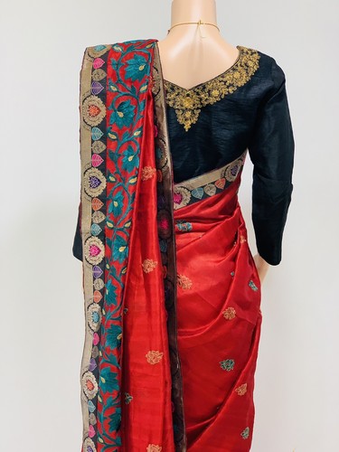 Womens Indian Ethnic Traditional Art Silk Saree With Extra Matching Blouse - Picture 8 of 9