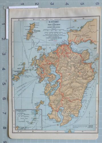 1914 JAPAN JAPANESE MAP KYUSHU LOOCHOO ISLANDS OKINAWA RAILROADS OITA KUMAMOTO - Picture 1 of 2