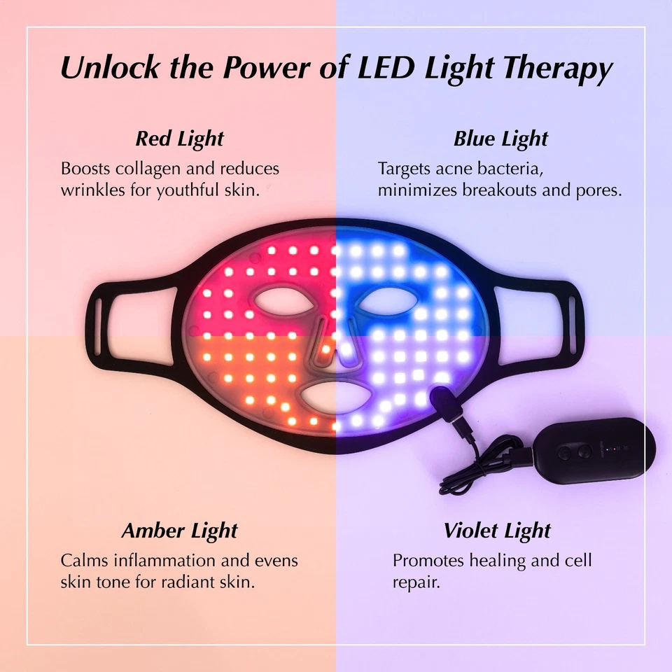 Máscara de Luz Roja Terapia, Terapia de Luz LED para Rostro, Rodillo de Jade y Gua Sha Foto 3 de 4