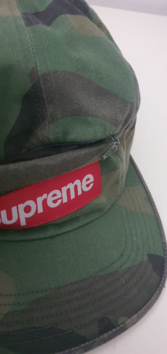 SS17 Supreme Front Panel Zip camp cap Woodland Camo Hat Red SS17 Supreme Front Panel Zip camp cap Woodland Camo Hat Red