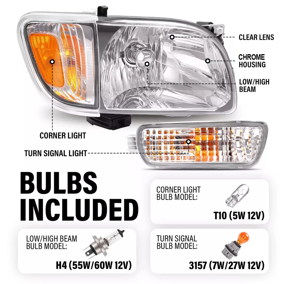 For Toyota Tacoma 2001-2004 Chrome Headlights+Corner Signal Lights+Bumper Lamps Foto 2 de 4