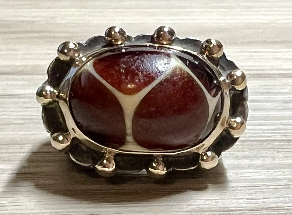 Anillo de ágata roja de plata esterlina y oro de 14 quilates de diseñador Dian Malouf, tamaño 7,5, defectuoso Foto 2 de 4