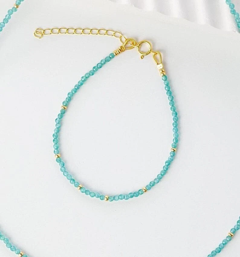 Delicados collares redondos facetados aguamarina azul con cuentas de piedras preciosas de 2-3 mm para mujer de 18"" Foto 2 de 4