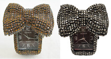 GENEVA CRYSTAL BOW TIE BROWN+ROSE GOLD,RED,SILVER,GUNMETAL CUFF,BRACELET WATCH