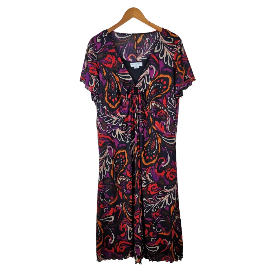 Sag Harbor Floral Mesh Dress Plus size 1X Cottagecore Layered Bright Stretch - Image 2 of 4