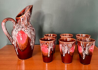 VALLAURIS French Mid-20th Century CERAMIC MAJOLICA Lemonade Set / Glazed Ceramic