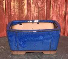 POT A BONSAÏ EN GRÉ ÉMAILLÉ. BLEU  11,5X9,5CM H6CM