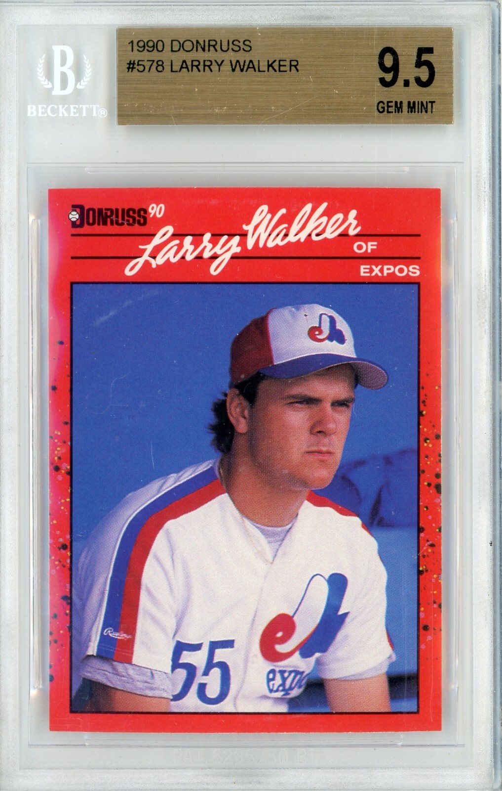 1990 DONRUSS #578 LARRY WALKER ROOKIE CARD BGS 9.5