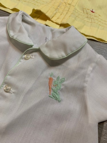 Vintage Baby Shirts Boys Size 6 Months Yellow Embroidered Easter Sailboats - Picture 2 of 12
