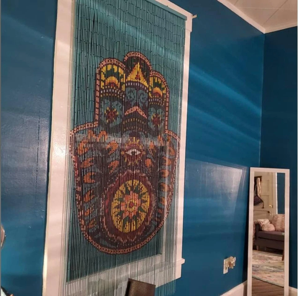 Cortina de cuentas de madera natural - 90 hilos - cuentas de puerta boho - puerta bohemia curva... Foto 4 de 4