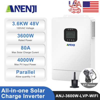 3600W 48V Hybrid Solar Inverter 110V/120V 80A MPPT Controller Support Parallel