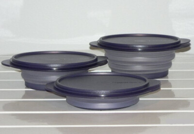 New Tupperware Flat Out Bowl Set/3 Expandable Collapsible Flat to 4-Cup - Purple