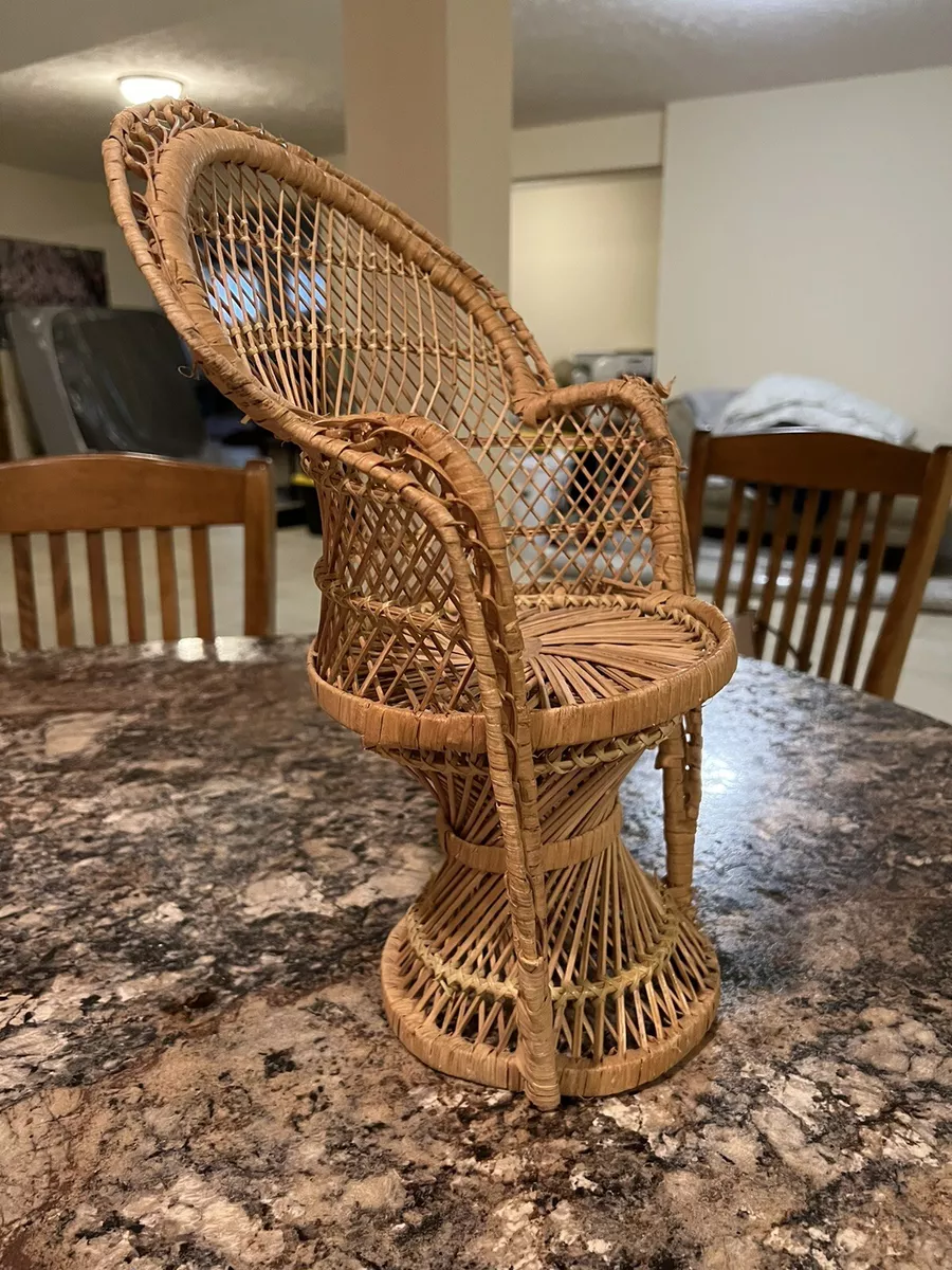 Mini Peacock Wicker Fan Back Rattan Chair 15