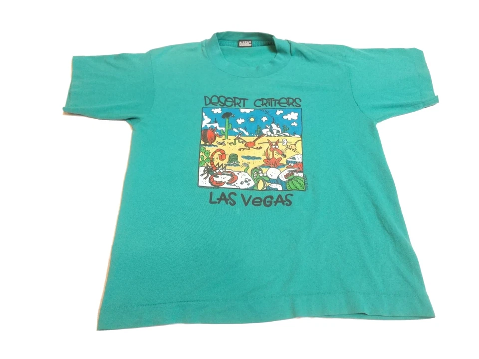 (14 - 16) ретро! Винтажная футболка LAS VEGAS ПУСТЫННЫЕ СУЩЕСТВА одинарный шов зеленый - Изображение 2 из 4