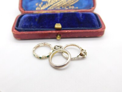 Sterling Silber Trio Eheringe & Verlobungsringe Charm Anhänger Vintage um 1970