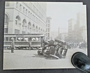 Vintage New York City Police Photo of Auto Accident with NYC Railway Car