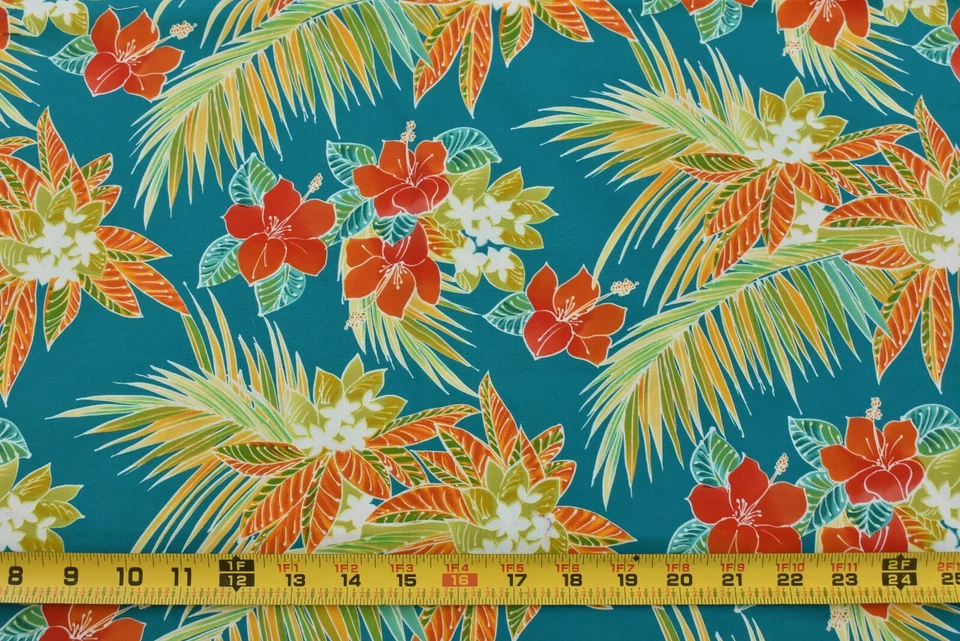 29" Long, Colorful Large Tropical Plants on Turquoise Quilt Cotton/Shamash,P3151 - Image 2 of 4