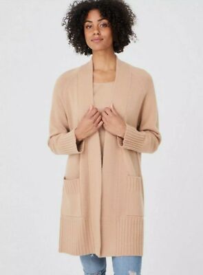 REPEAT CASHMERE Ribbed Cuff Cashmere Cardigan Beige Size 12 Medium RRP £349