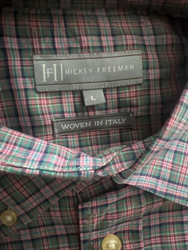 Hickey Freeman Button Down Long Sleeve Shirt Mens Large Plaid Woven in Italy - Picture 2 of 2