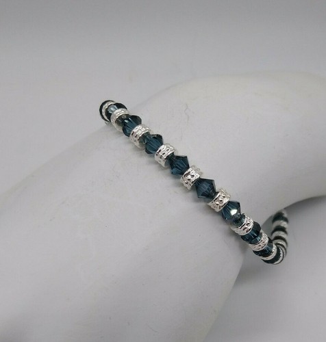 m/w Swarovski Crystal Montana Bicone & Silver Rondel Bead Anklet /Bracelet Steel - Picture 5 of 8