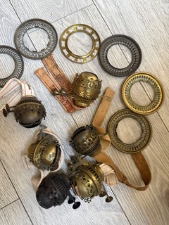 6 antique brass duplex oil lamp burners