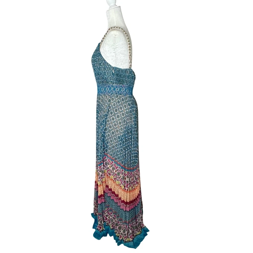 Alice + Olivia Gloria Maxi Dress Gold Chain Straps Pleated Boho Size 10 org.$660 - Image 3 of 4