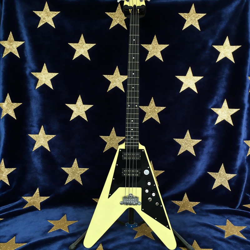 4 String Flying V Cream White Electric Bass Guitar 21 Frets Solid Mahogany Body