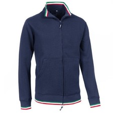 FELPA UOMO BLU MAGLIA UOMO BORDI TRICOLORE ITALIA CERNIERA INTERA FELPATA NUOVA