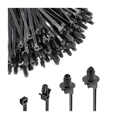 120PCS Car Push Mount Cable Zip Tie, Nylon Self Locking 4.6*170mm, Black