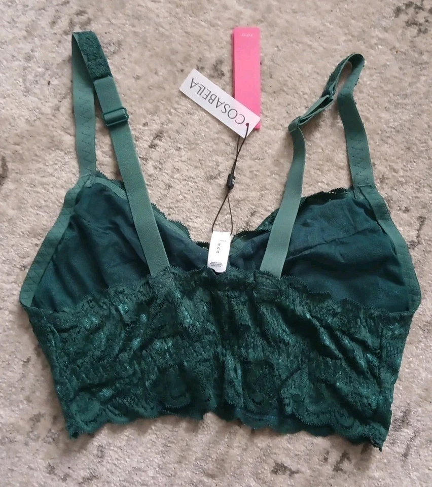 Sujetador suave Cosabella Never Say Never Curvy Sweetie bralette de encaje verde talla M Foto 2 de 4