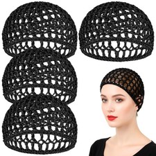 4Pcs Wrap Cap Hair Net and Scarf, Mesh Crochet Hair Nets for , Soft Reusable ...