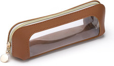 Clear Makeup Bag, PU Leather Makeup Brush Case Small Makeup Bag for Purse Travel