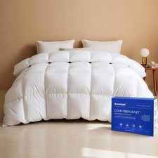 All Season Fluffy White Feather and Down Fiber Comforter with Corner Loops