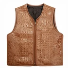 Men's Crocodile Embossed Leather Vest Alligator Print Biker Western Club Zipper