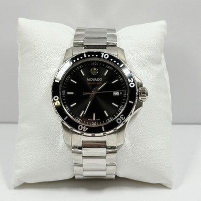 New Movado Series 800 Black Dial Silver Tone Stainless Steel Men s Watch 2600135